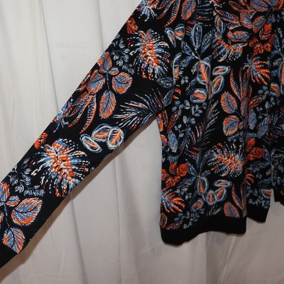 Lildy Sz Large Jacket Hood Blue Floral Soft Knit Front Pocket Long Sleeve - Picture 8 of 13